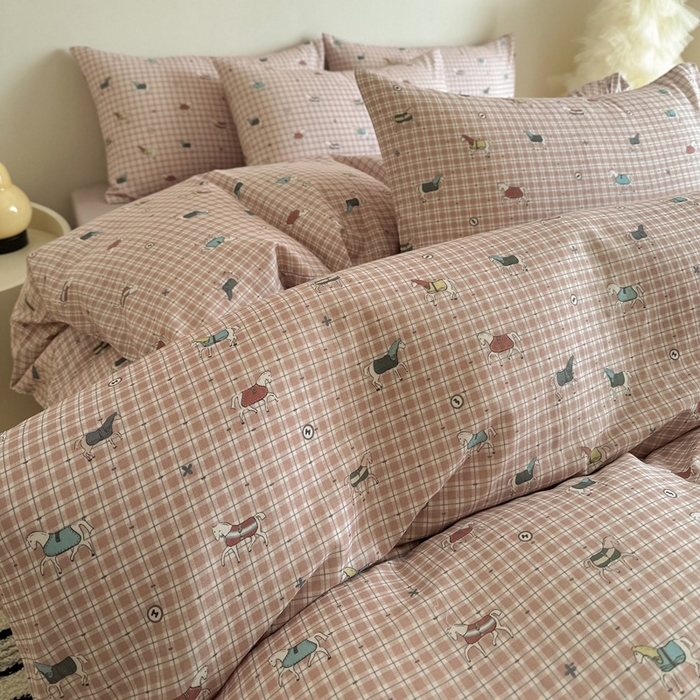 91家纺网 家纺一手货源 找家纺 塞纳 2026新款.全棉有氧双层纱四件套-场景一 追觅-红