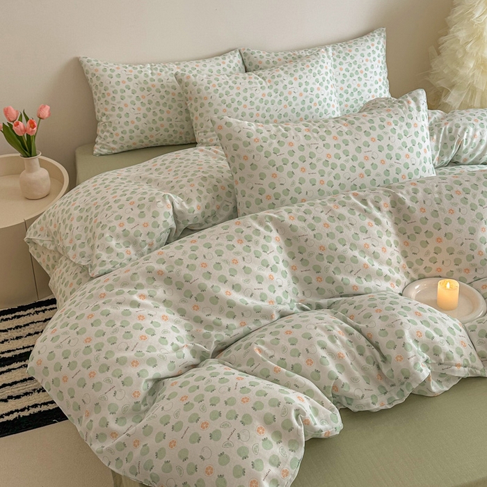 91家纺网 家纺一手货源 找家纺 塞纳 2026新款.全棉有氧双层纱四件套-场景一 大橘大利-绿