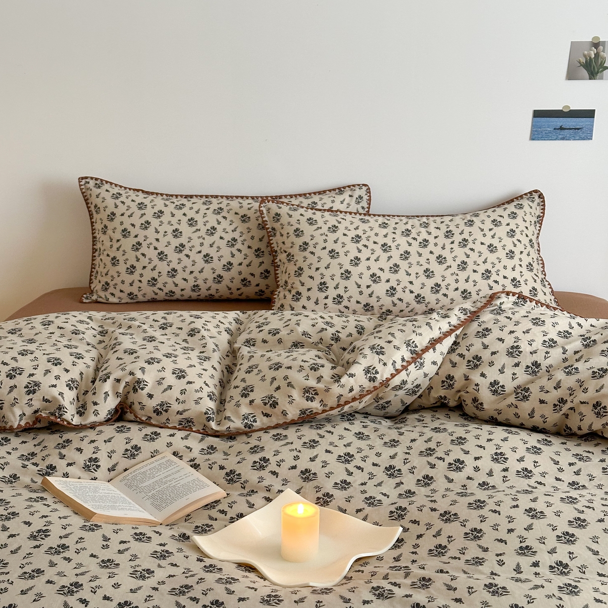 91家纺网 家纺一手货源 找家纺 2025新款春夏新品工艺款全棉双层纱贝壳边四件套 婉墨