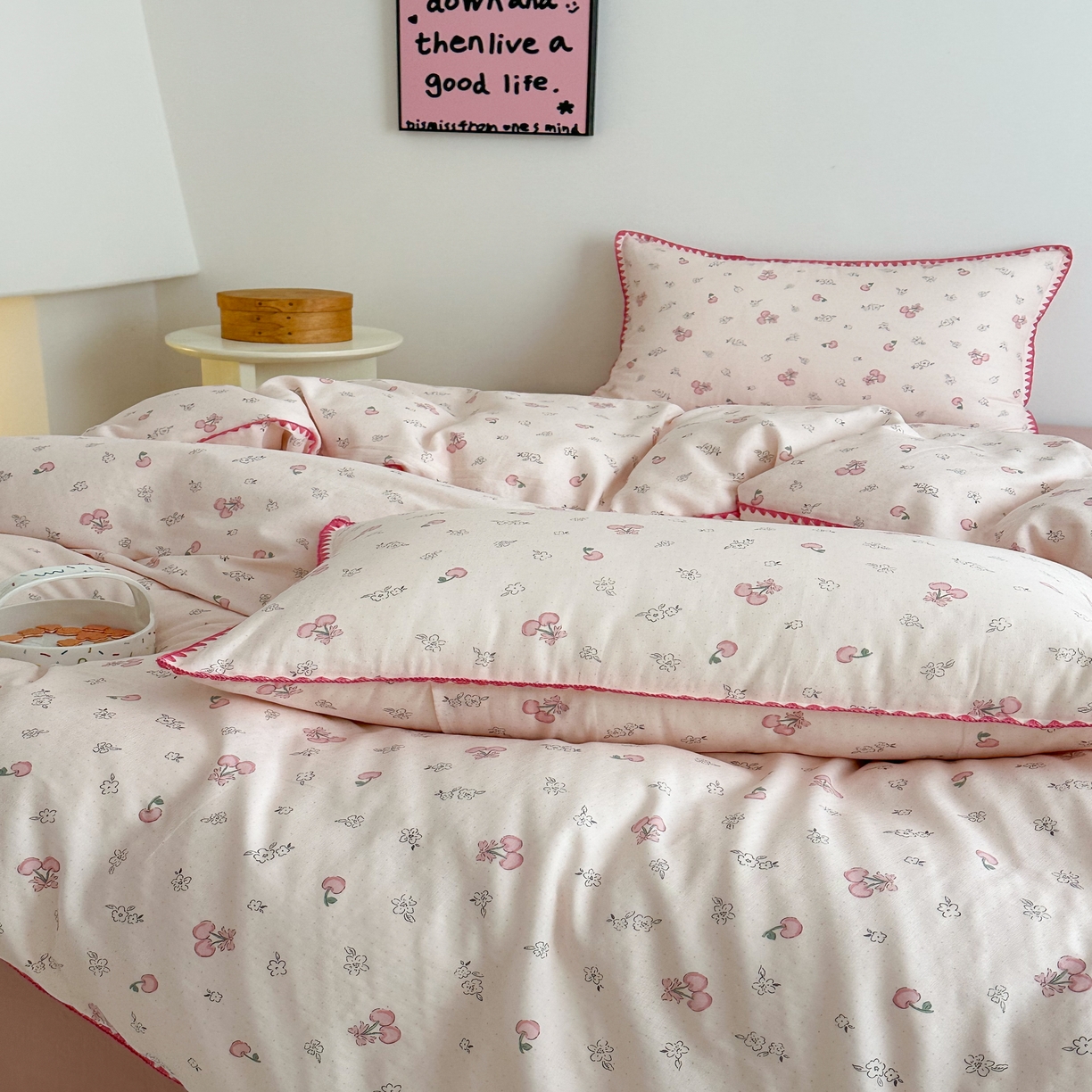 91家纺网 家纺一手货源 找家纺 2025新款工艺款全棉双层纱小清新贝壳边四件套 知樱