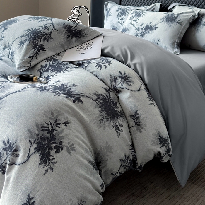 91家纺网 家纺一手货源 找家纺 朵希曼 2025新款轻奢全棉提花系列四件套 南枝-蓝