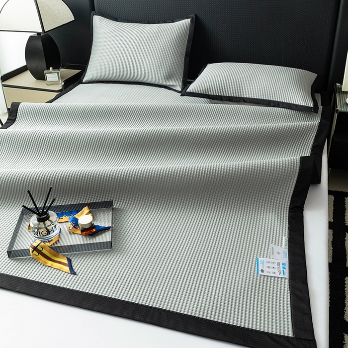 91家纺网 家纺一手货源 找家纺 安哆啦家纺 2025新款480克高端PE冰豆豆软凉席 华夫格-高级灰