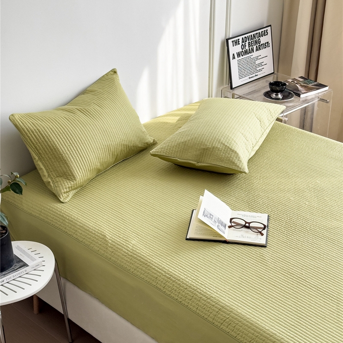 91家纺网 家纺一手货源 找家纺 法芙娜家纺 2025新款全棉40S水洗棉床笠 抹茶色