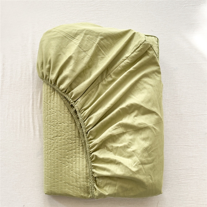 91家纺网 家纺一手货源 找家纺 法芙娜家纺 2025新款全棉40S水洗棉床笠 抹茶色