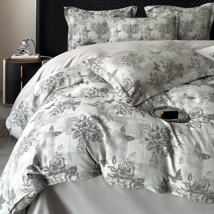 91家纺网 家纺一手货源 找家纺 朵希曼 2025新款轻奢全棉提花系列四件套 知画-灰