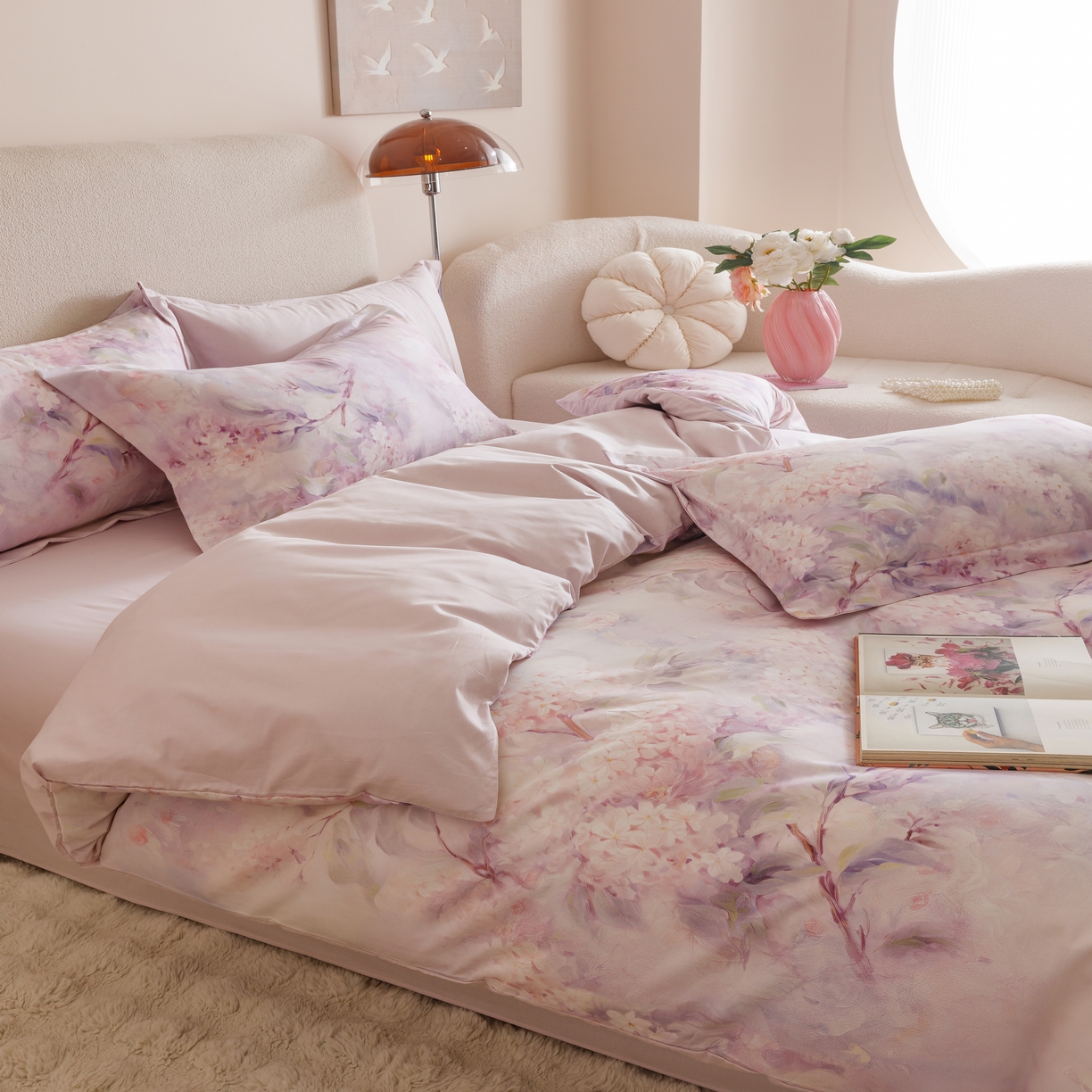 91家纺网 家纺一手货源 找家纺 2025新款【如梦令】红金裸盖棉四件套（标准号 全网控价） 花房姑娘-紫