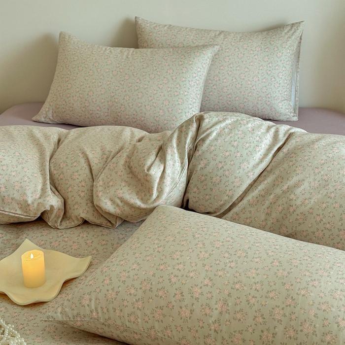 91家纺网 家纺一手货源 找家纺 塞纳 2026新款.全棉有氧双层纱四件套-场景一 宛夏-浅绿