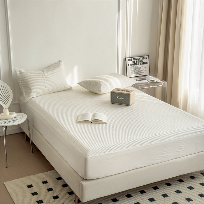 91家纺网 家纺一手货源 找家纺 法芙娜家纺 2025新款全棉40S水洗棉床笠 白色