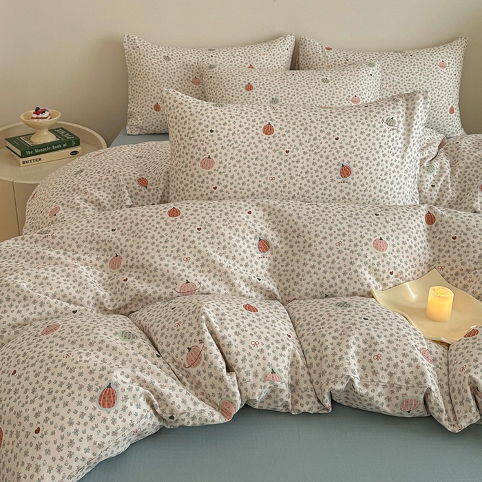 91家纺网 家纺一手货源 找家纺 塞纳 2026新款.全棉有氧双层纱四件套-场景一 南瓜派对-黄