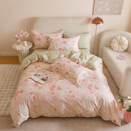 91家纺网 家纺一手货源 找家纺 2025新款全棉纯棉【如梦令】红金裸盖棉四件套【标准号全网控价（折后券后）不低于199元】 梦幻花园