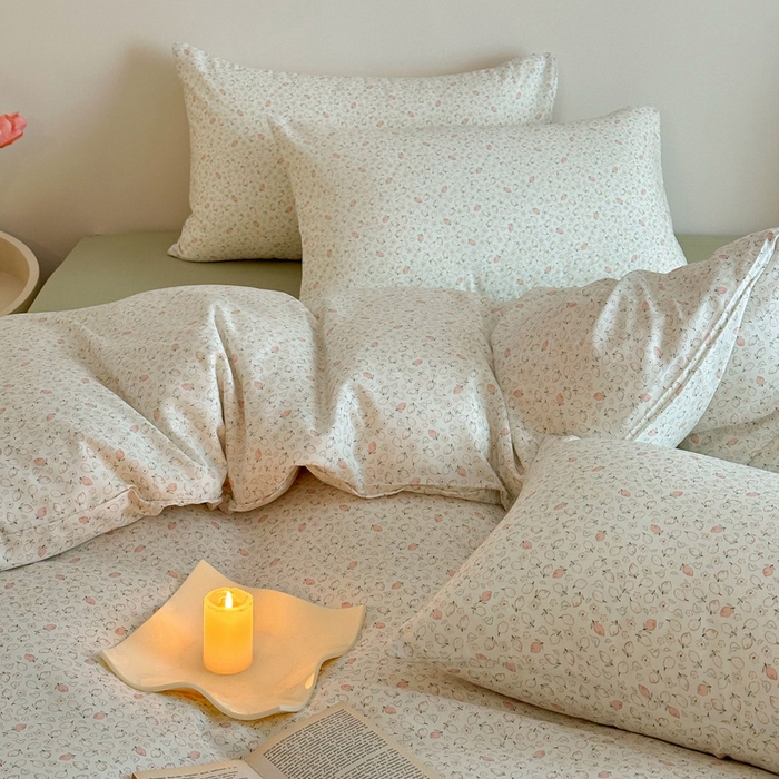 91家纺网 家纺一手货源 找家纺 2025新款全棉有氧A类母婴级双层纱印花四件套 柠语-绿