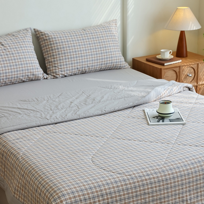 91家纺网 家纺一手货源 找家纺 雯雨家纺 2025新款A类无印风里外全棉纯棉水洗棉新疆棉花夏被夏凉被空调被 米粒咖