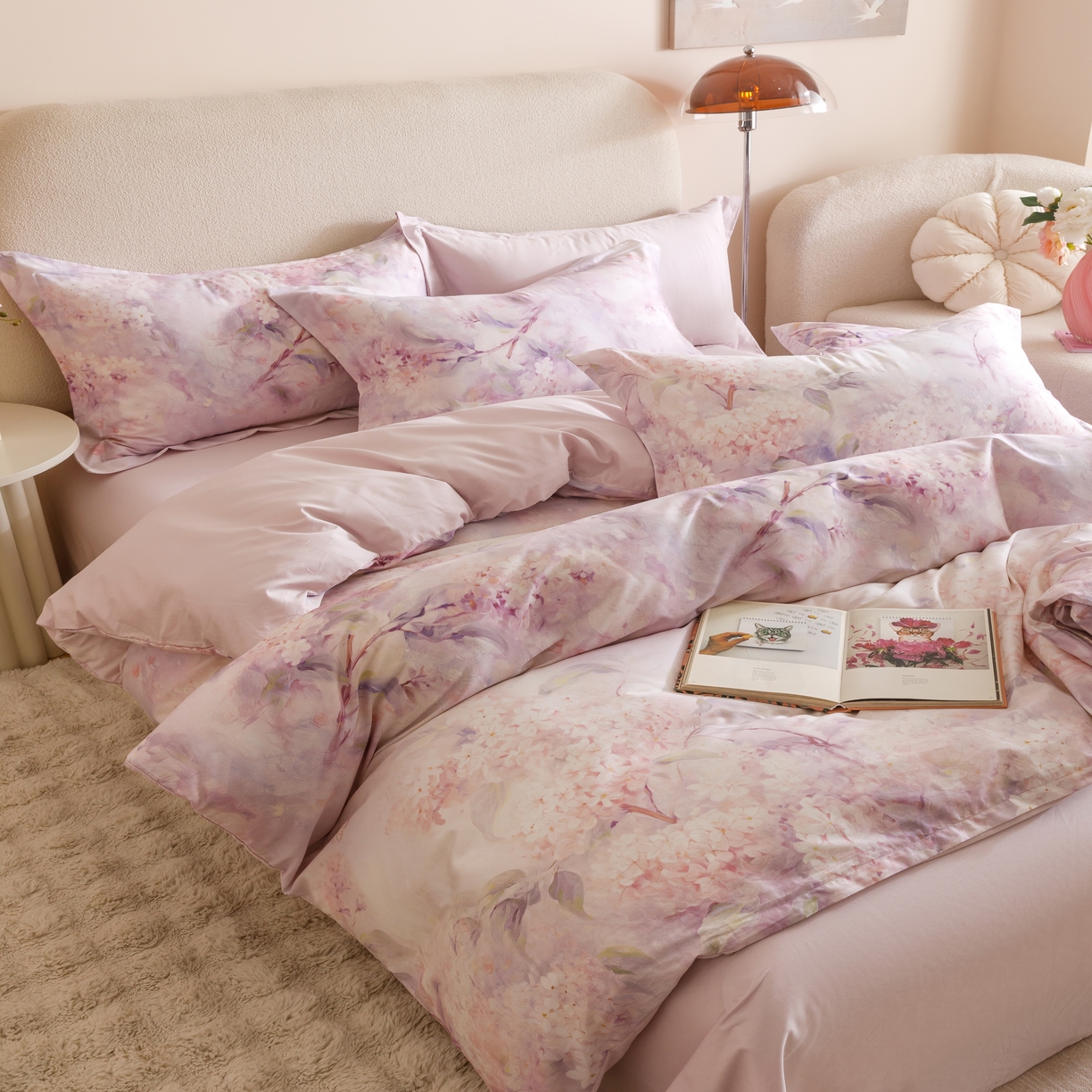 91家纺网 家纺一手货源 找家纺 2025新款【如梦令】红金裸盖棉四件套（标准号 全网控价） 花房姑娘-紫