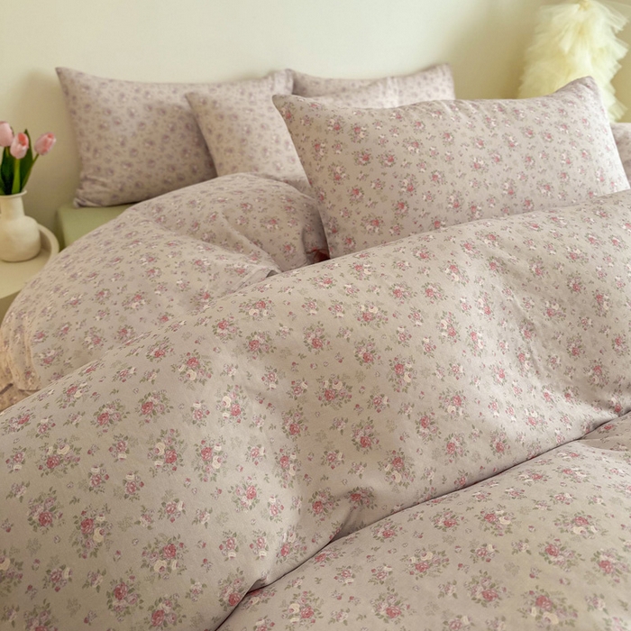 91家纺网 家纺一手货源 找家纺 塞纳 2026新款.全棉有氧双层纱四件套-场景一 醉花颜-浅咖