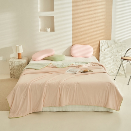 2025新款凉感丝清凉大豆夏被夏凉被空调被大豆夏被凉席四件套-熊猫冻冻被 冻冻被-奶油粉灰