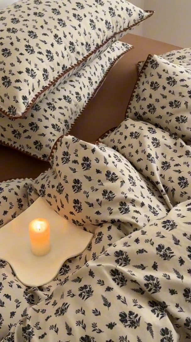 91家纺网 家纺一手货源 找家纺 2025新款工艺款全棉双层纱小清新贝壳边四件套 婉墨