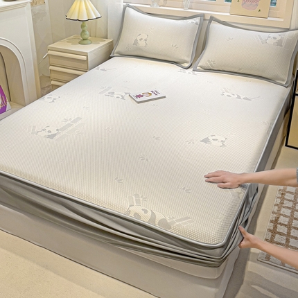 富馨莱 2025新款A类480克PE凉感凉豆豆凉席三件套和单件床笠款 熊猫嘟嘟-灰