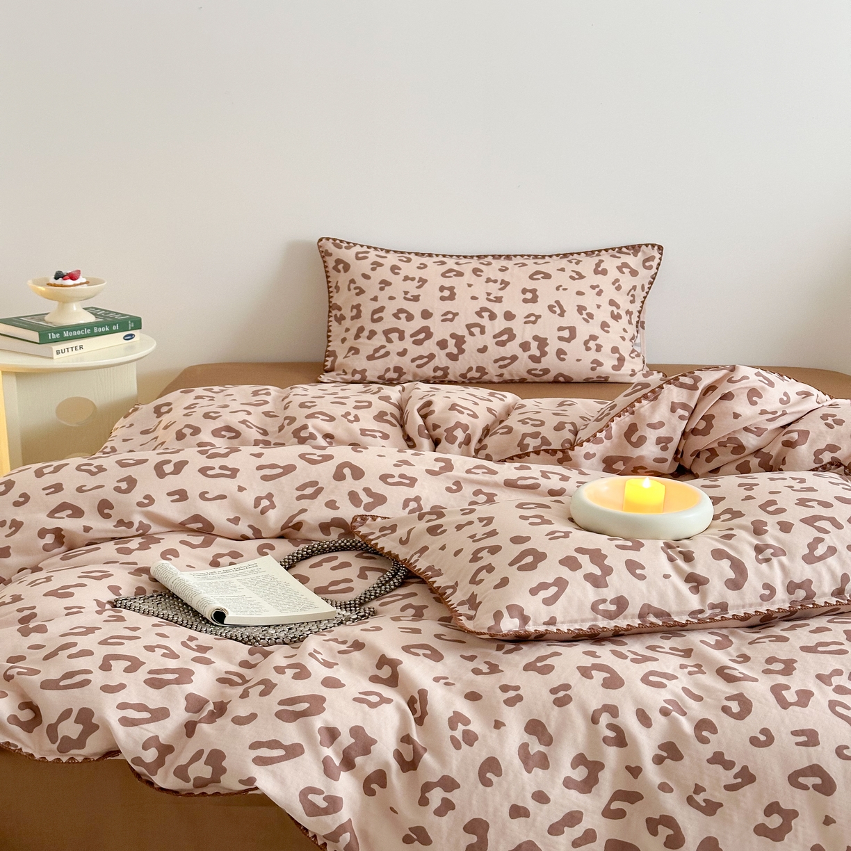 91家纺网 家纺一手货源 找家纺 2025新款工艺款全棉双层纱小清新贝壳边四件套 星野