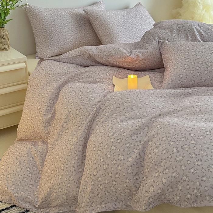 91家纺网 家纺一手货源 找家纺 塞纳 2026新款.全棉有氧双层纱四件套-场景一 宛夏-浅灰