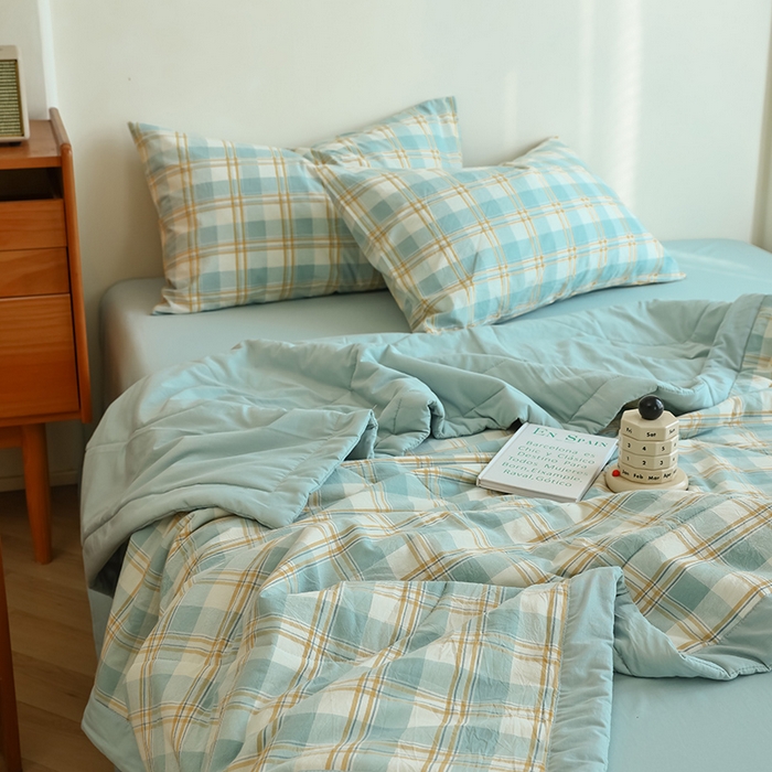 91家纺网 家纺一手货源 找家纺 雯雨家纺 2025新款A类无印风里外全棉纯棉水洗棉新疆棉花夏被夏凉被空调被 遇见蓝