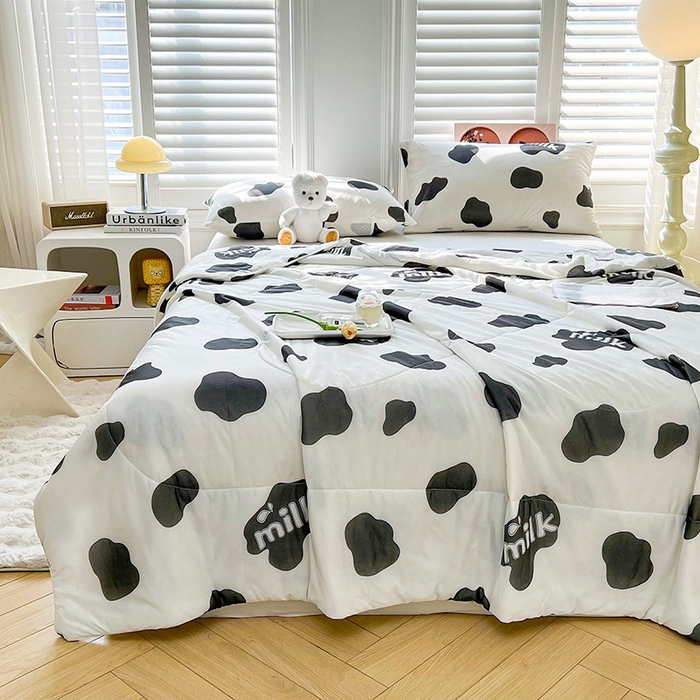 91家纺网 家纺一手货源 找家纺 好梦来家纺（原锦茂家纺） 2025新款印花凉感丝抗菌夏被 黑白配