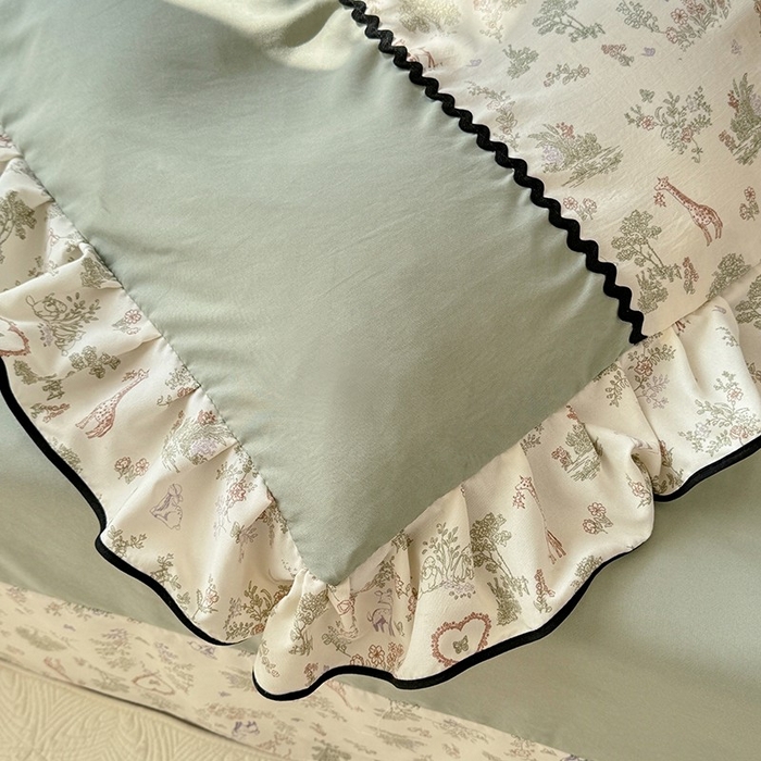 91家纺网 家纺一手货源 找家纺 大麦家纺 2025新款韩式花边亲肤棉四件套 花间小鹿