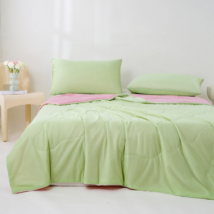 91家纺网 家纺一手货源 找家纺 好梦来家纺（原锦茂家纺） 2026新款印花凉感丝抗菌夏被 绿拼粉