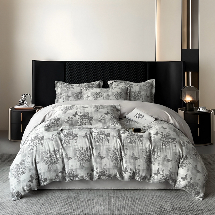 91家纺网 家纺一手货源 找家纺 朵希曼 2025新款轻奢全棉提花系列四件套 知画-灰