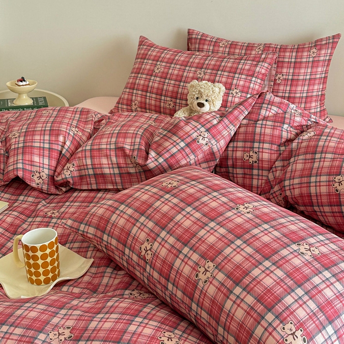 91家纺网 家纺一手货源 找家纺 塞纳 2026新款.全棉有氧双层纱四件套-场景一 禧可-红