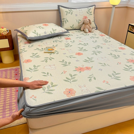 沐慕 2025新款高克重600D冰丝印花冰藤床笠 床笠-莫尼卡