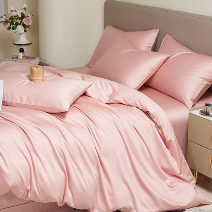 91家纺网 家纺一手货源 找家纺 暖芯家纺 2025新款60S黑标全棉四件套 暖心粉