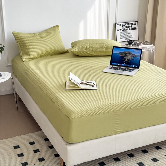 91家纺网 家纺一手货源 找家纺 法芙娜家纺 2025新款全棉40S水洗棉床笠 抹茶色