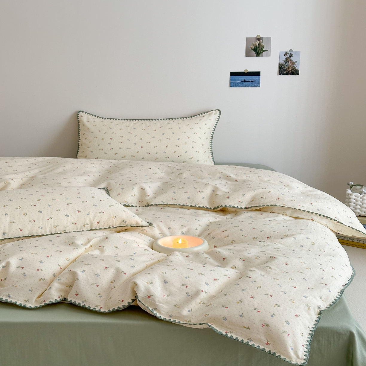 91家纺网 家纺一手货源 找家纺 2025新款工艺款全棉双层纱小清新贝壳边四件套 夏日