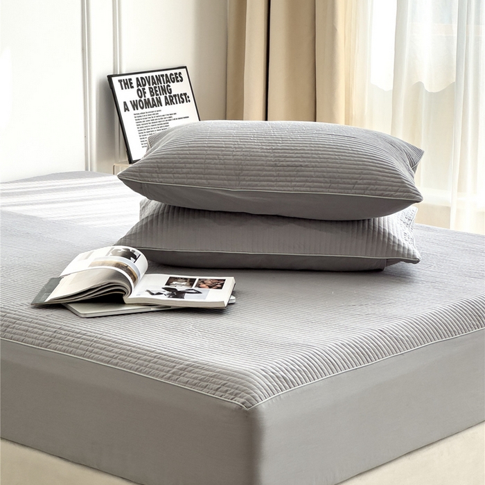 91家纺网 家纺一手货源 找家纺 法芙娜家纺 2025新款全棉40S水洗棉床笠 浅灰