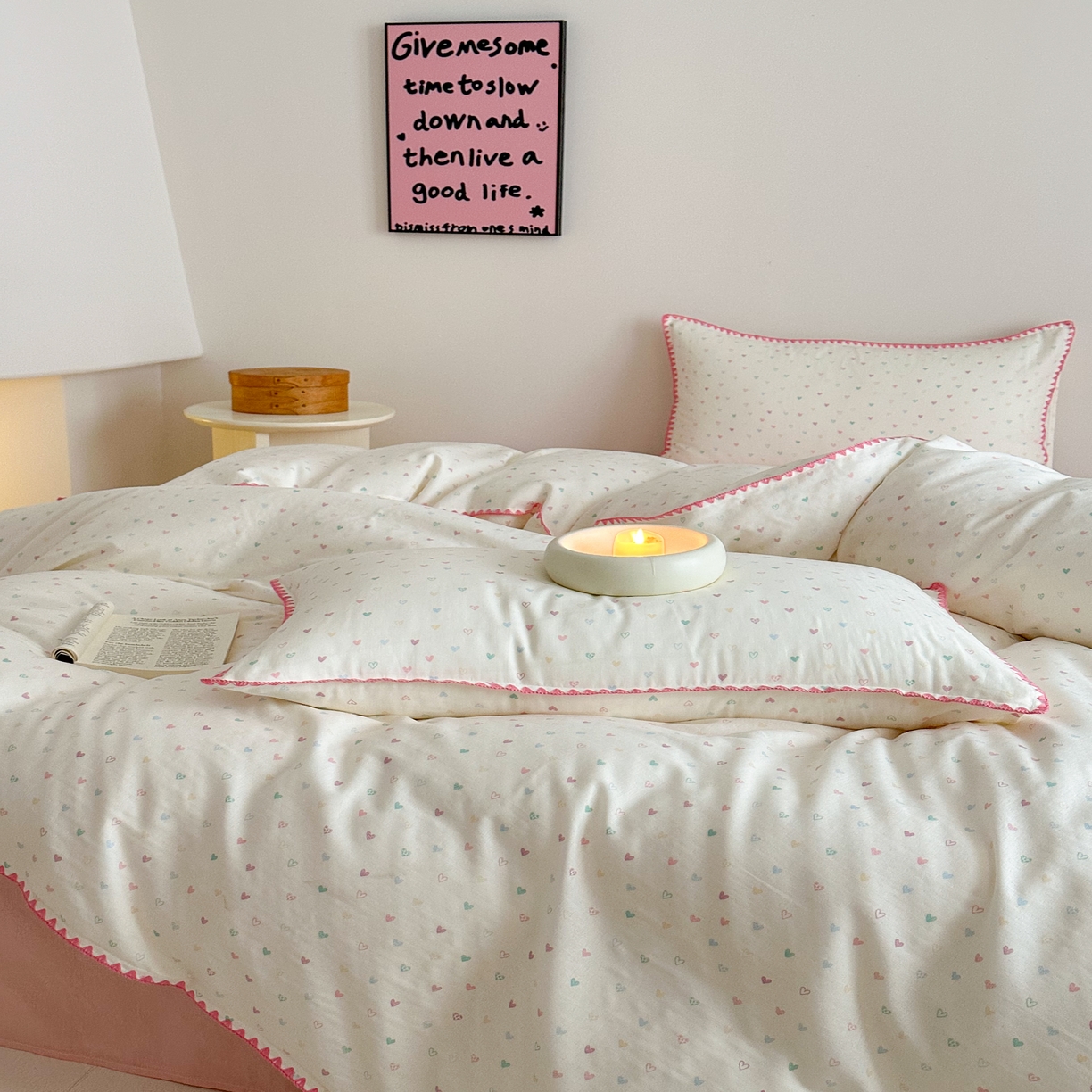 91家纺网 家纺一手货源 找家纺 2025新款工艺款全棉双层纱小清新贝壳边四件套 简爱