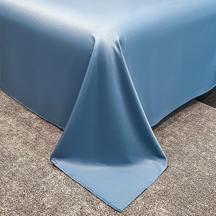 91家纺网 家纺一手货源 找家纺 富宁2025新款水洗真丝时光字母冰丝刺绣四件套 宾利蓝