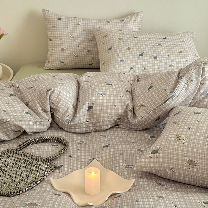 91家纺网 家纺一手货源 找家纺 2025新款全棉有氧A类母婴级双层纱印花四件套 追觅-黄