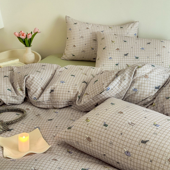 91家纺网 家纺一手货源 找家纺 塞纳 2026新款.全棉有氧双层纱四件套-场景一 追觅-黄