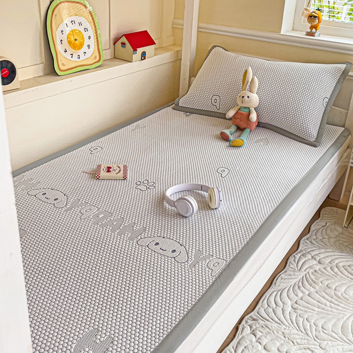 91家纺网 家纺一手货源 找家纺 富馨莱 2025新款A类480克PE凉感凉豆豆凉席三件套和单件学生款 呆呆狗