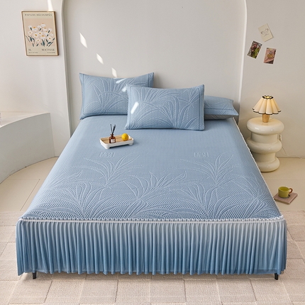 席之家 2025新款3D冰感床裙渐变色凉席-叶叶生歌 叶叶生歌-蓝