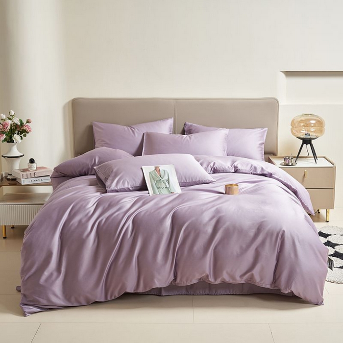 91家纺网 家纺一手货源 找家纺 暖芯家纺 2025新款60S黑标全棉四件套 木槿紫