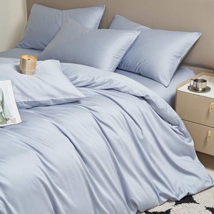 91家纺网 家纺一手货源 找家纺 暖芯家纺 2025新款60S黑标全棉四件套 浅蓝灰