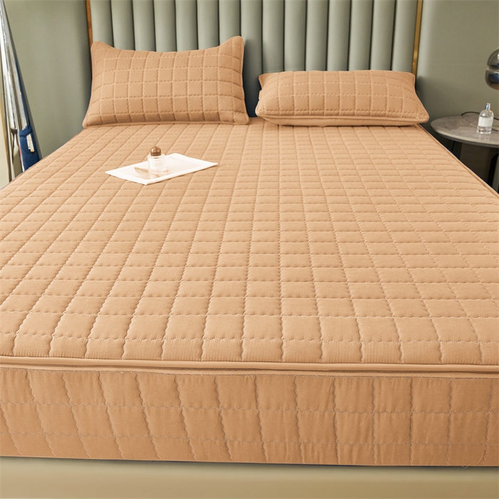 91家纺网 家纺一手货源 找家纺 欧邦 2025新款水洗原棉六面全包夹棉床笠 羊驼色