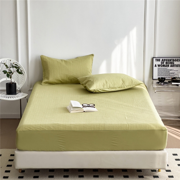 91家纺网 家纺一手货源 找家纺 法芙娜家纺 2025新款全棉40S水洗棉床笠 抹茶色