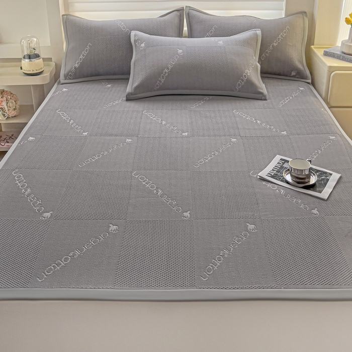 91家纺网 家纺一手货源 找家纺 富馨莱 2025新款A类480克PE凉感凉豆豆凉席三件套和单件平铺款 绅士灰