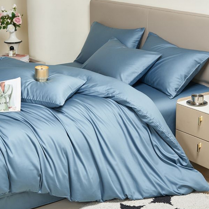 91家纺网 家纺一手货源 找家纺 暖芯家纺 2025新款60S黑标全棉四件套 北欧蓝