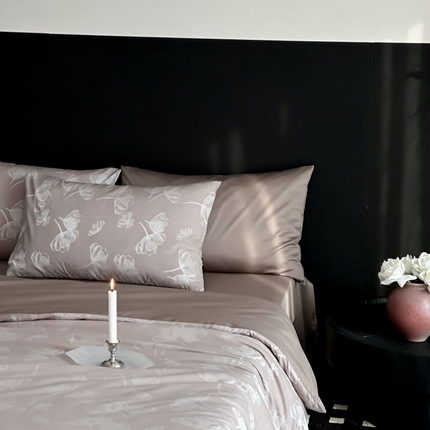 玉宇阁2025新款100S色织天丝棉大提花四件套简约雪融白茶-简约 简约雪融