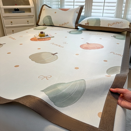 91家纺网 家纺一手货源 找家纺 席佬大 2025新款高克重卡通数码印花冰藤席床席床笠款 波点南瓜-平铺款