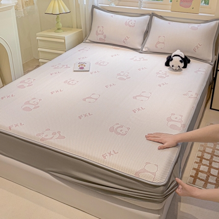富馨莱 2025新款A类480克PE凉感凉豆豆凉席三件套和单件床笠款 熊猫嘟嘟-粉