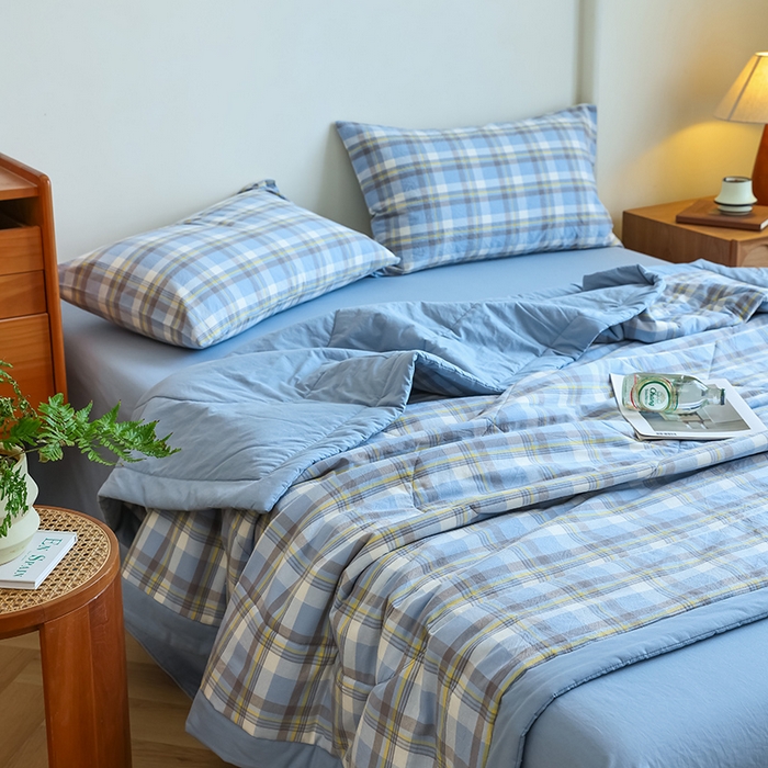 91家纺网 家纺一手货源 找家纺 雯雨家纺 2025新款A类无印风里外全棉纯棉水洗棉新疆棉花夏被夏凉被空调被 海域兰